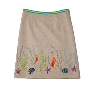 ETCETERA Oatmeal Linen Blend Colorful Embroidery Beaded Ocean Inspired Skirt